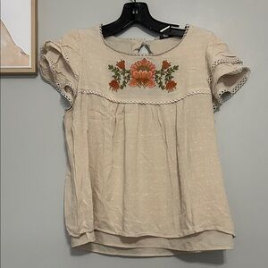 Rose & Olive Beige Floral Embroidered Blouse